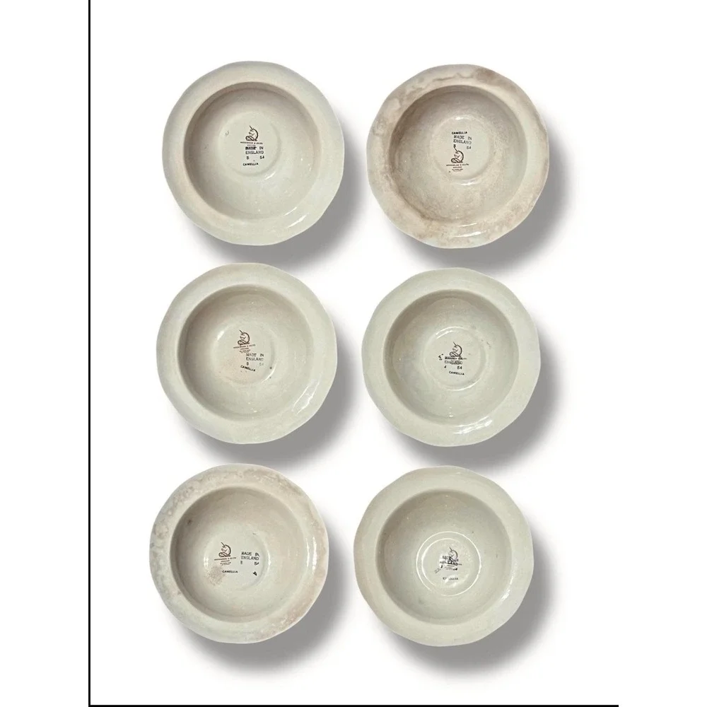 RARE 6 Wedgwood Camellia Gold-Rimmed Bowls Vintage‎